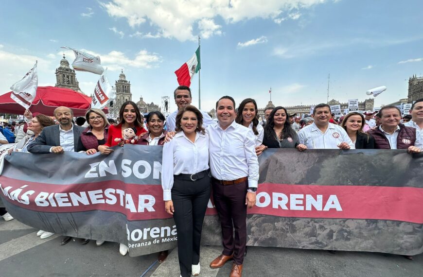 Lorenia Valles y Heriberto Aguilar respaldan a Claudia Sheinbaum en su arranque de campaña en el Zócalo