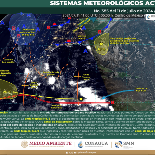 Conagua advierte lluvias con tormentas eléctricas en Sonora hoy, jueves 11 de julio 2024.