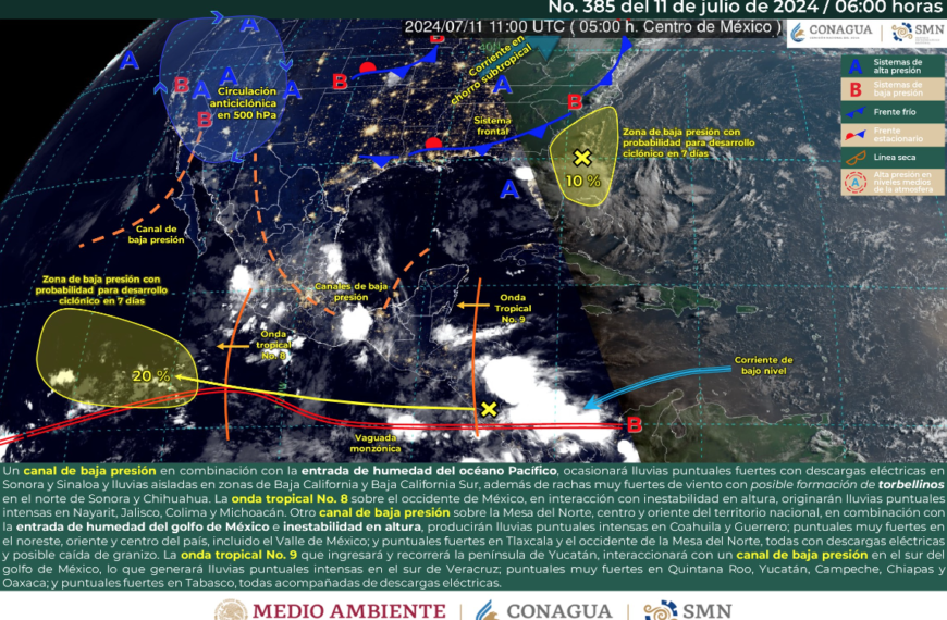 Conagua advierte lluvias con tormentas eléctricas en Sonora hoy, jueves 11 de julio 2024.