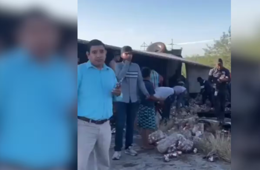 Se desprende caja de tráiler cargado con cerveza en Navojoa y desata rapiña masiva