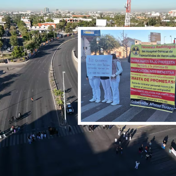 Trabajadores del Hospital General toman calles en Hermosillo exigiendo basificación