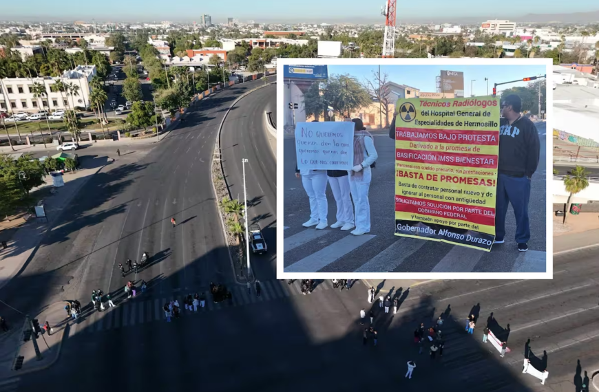 Trabajadores del Hospital General toman calles en Hermosillo exigiendo basificación