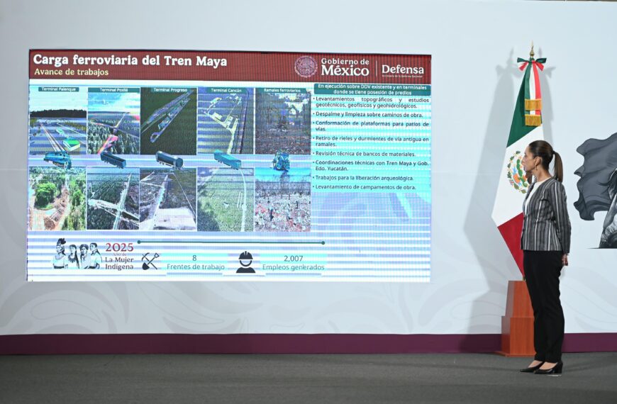 Presidenta Claudia Sheinbaum destaca avances en construcción de trenes a Pachuca, Querétaro y vía de carga del Tren Maya