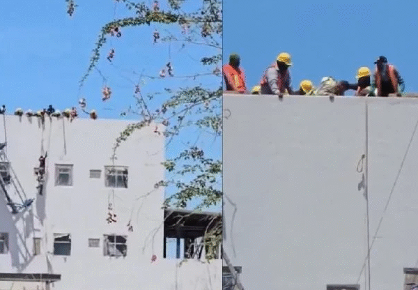Trabajadores quedan colgados de andamios en construcción del hospital del IMSS en Navojoa