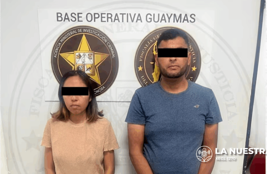Detienen a pareja por maltrato infantil en Guaymas; mujer golpeaba a un bebé mientras el hombre grababa